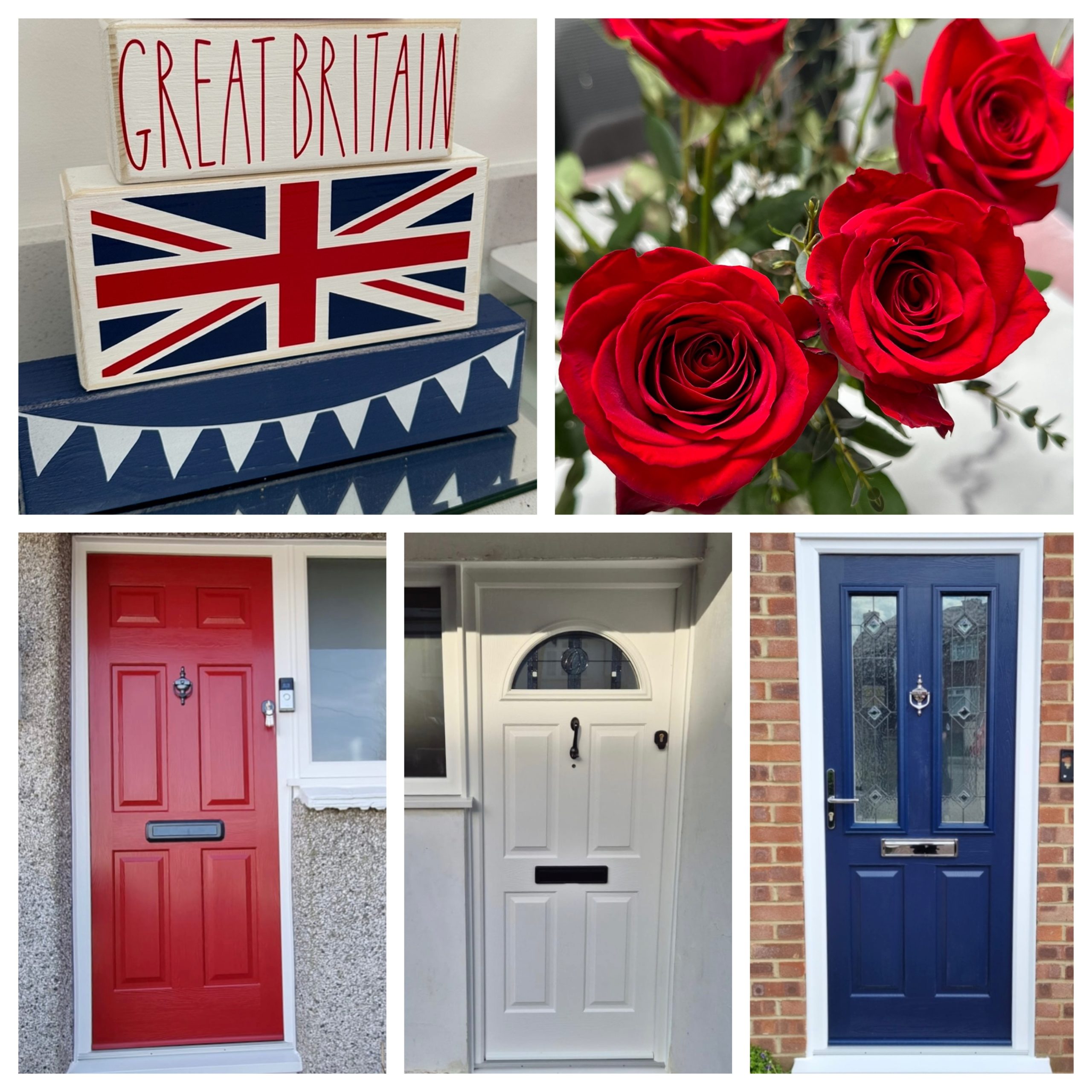 Red, white and blue front doors